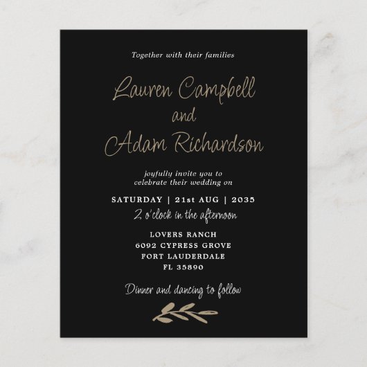 Budget Zwart & Wit Classy Bruiloft Uitnodiging (Voorkant)