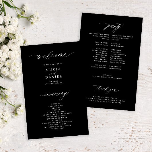 Budget zwart-wit elegant huwelijksprogramma