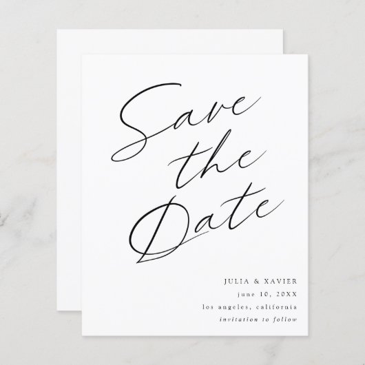 Budget Zwart & Wit Elegant Save the Date V4 (Voorkant / Achterkant)
