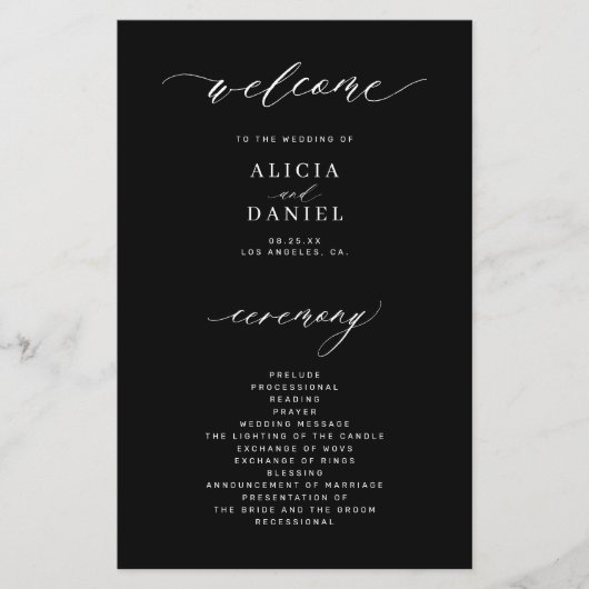Budget zwart-wit elegant trouwprogramma (Voorkant)