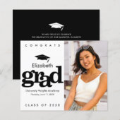 Budget Zwart Wit Foto Graduatie Cap Uitnodiging (Voorkant / Achterkant)