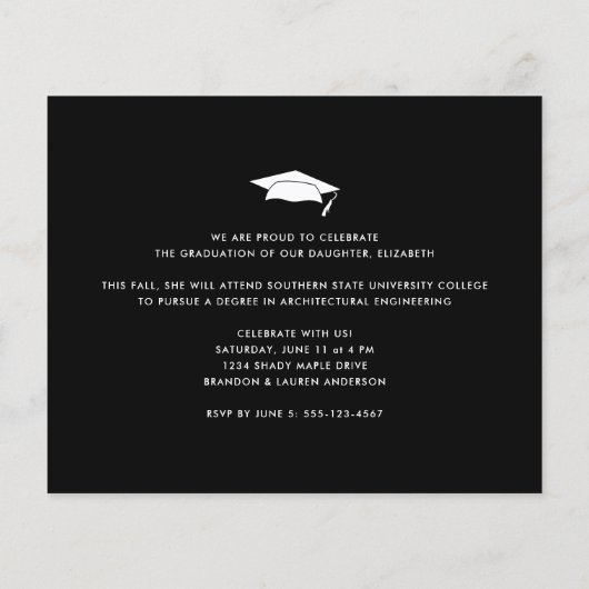 Budget Zwart Wit Foto Graduatie Cap Uitnodiging (Achterkant)