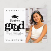 Budget Zwart Wit Foto Graduatie Cap Uitnodiging (Voorkant)