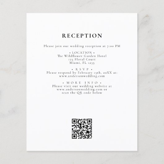 Budget Zwart Wit Frans Elegant QR Code Bruiloft (Achterkant)