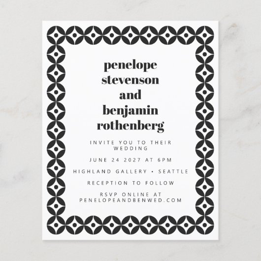 Budget zwart wit geometrische bruiloft uitnodiging (Voorkant)