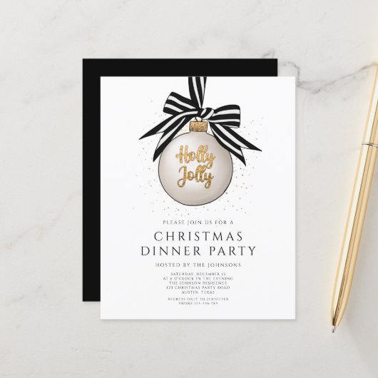 Budget Zwart Wit Goud Kerst Diner Feest (Voorkant / Achterkant in situ)