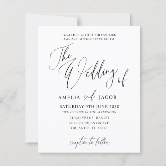 Budget zwart-wit kalligrafie QR Code Trouwen (Voorkant)