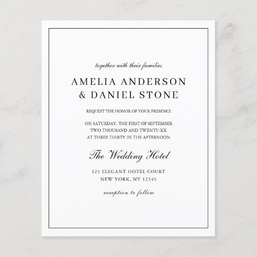 Budget Zwart-wit klassieke bruiloft uitnodiging (Voorkant)