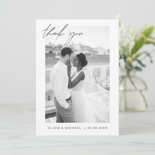 Budget Zwart Wit Minimalistische bruiloft Bedankt Kaart (Staand voorkant)