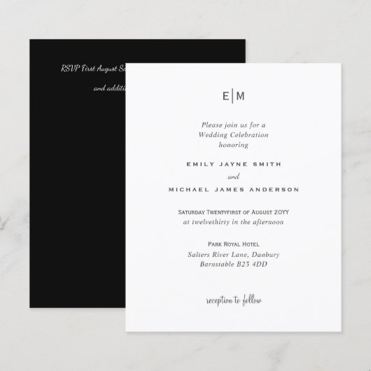 Budget Zwart Wit Modern Eenvoudig Elegant Huwelijk (Voorkant / Achterkant)