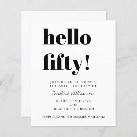 Budget Zwart Wit Modern Verjaardagsfeest Uitnodige (Voorkant / Achterkant)