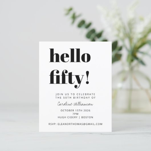 Budget Zwart Wit Modern Verjaardagsfeest Uitnodige (Staand voorkant)