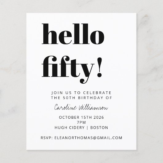 Budget Zwart Wit Modern Verjaardagsfeest Uitnodige (Voorkant)