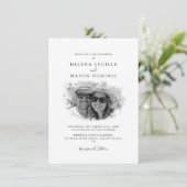 Budget zwart-wit moderne foto bruiloft kaart (Staand voorkant)