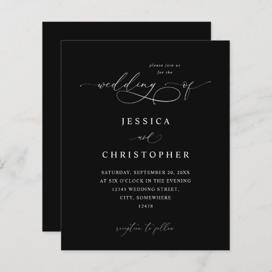 Budget zwart-wit moderne kalligrafie 3 Weddenschap (Voorkant / Achterkant)