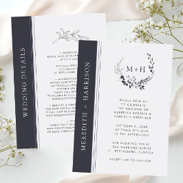 Budget zwart-wit monogram bruiloft uitnodiging