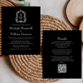 Budget Zwart Wit Monogram Crest QR Code Huwelijk