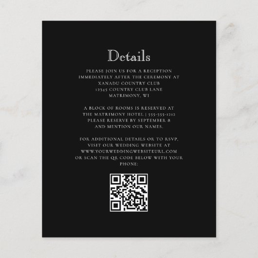 Budget Zwart Wit Monogram Crest QR Code Huwelijk (Achterkant)