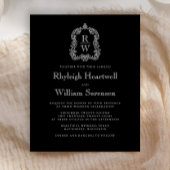 Budget Zwart Wit Monogram Crest Wedding Uitnodigin