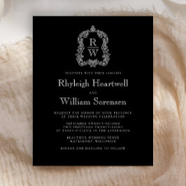 Budget Zwart Wit Monogram Crest Wedding Uitnodigin