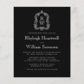 Budget Zwart Wit Monogram Crest Wedding Uitnodigin (Voorkant)