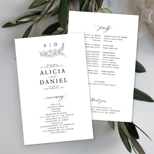 Budget zwart-wit monogram trouwprogramma