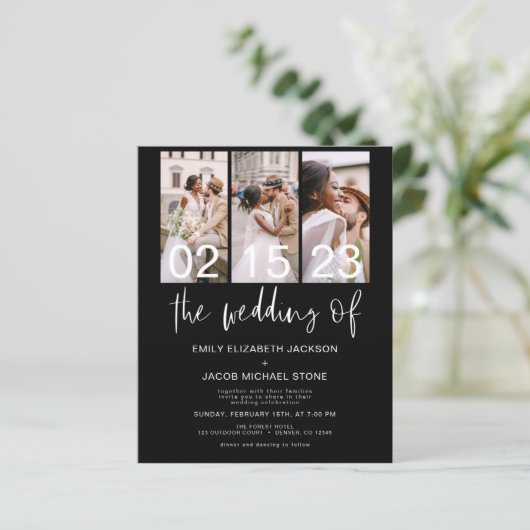 Budget Zwart Wit QR Code Huwelijksuitnodiging (Staand voorkant)