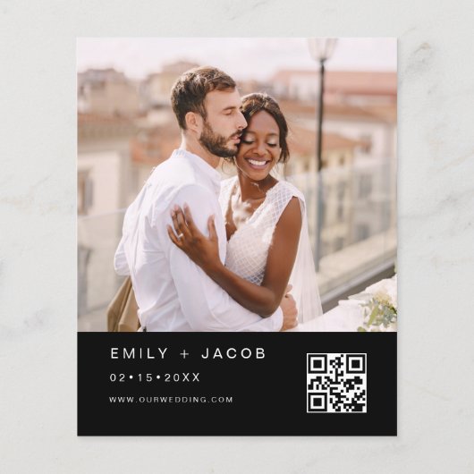 Budget Zwart Wit QR Code Huwelijksuitnodiging (Achterkant)