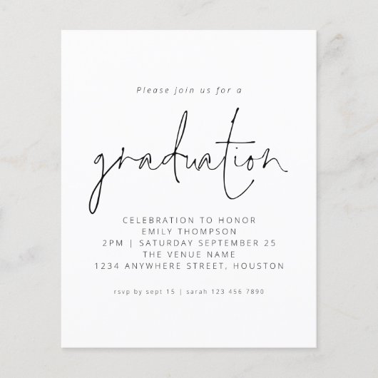 Budget Zwart Wit Script 2025 Afstuderen Uitnodigen (Voorkant)