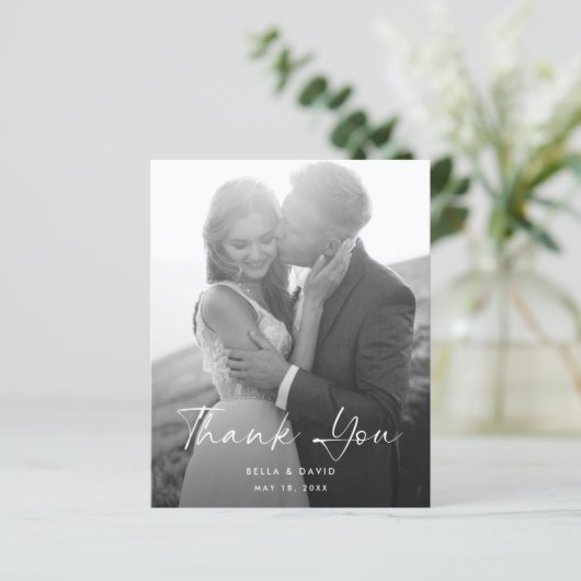 Budget zwart wit script foto bruiloft dank u (Staand voorkant)