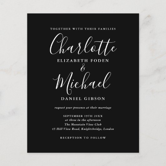 Budget Zwart-Wit Script Foto Trouw Uitnodiging (Voorkant)