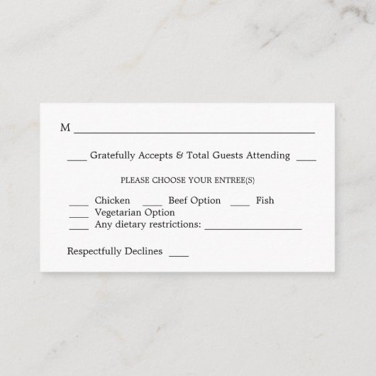 Budget zwart-witkalligrafie 2SM Meal RSVP Informatiekaartje (Achterkant)