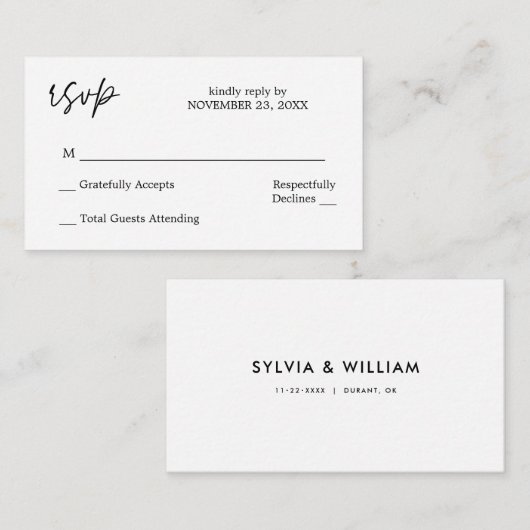 Budget zwart-witkalligrafie Geen gemiddelde RSVP Notitiekaartje (Voorkant / Achterkant)