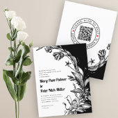 BUDGET zwart, witte QR RSVP trouwuitnodiging