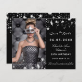 Budget zwart zilver foto verjaardag Save the Date (Voorkant / Achterkant)