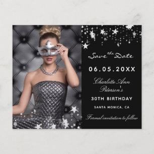 Budget zwart zilver foto verjaardag Save the Date