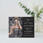 Budget zwart zilver foto verjaardag Save the Date (Staand voorkant)
