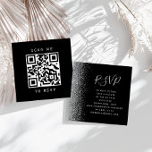 Budget Zwart Zilver Glitter Huwelijk QR Code RSVP Informatiekaartje