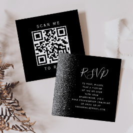 Budget Zwart Zilver Glitter Huwelijk QR Code RSVP Informatiekaartje