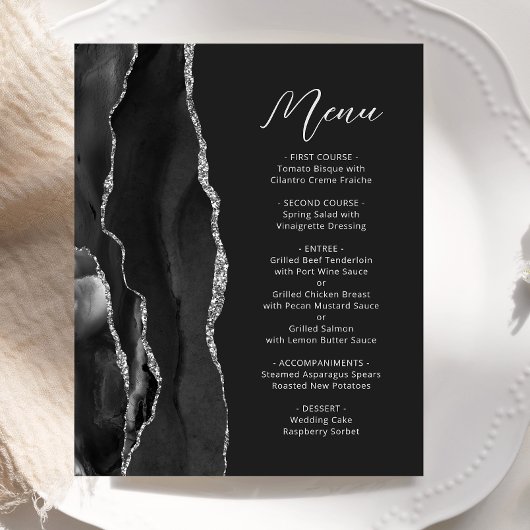 Budget Zwart Zilveren Agaat Script Wedding Menu