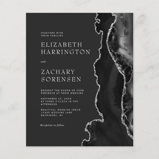 Budget Zwarte Agaat Zilver QR Code Huwelijksuitnod (Voorkant)