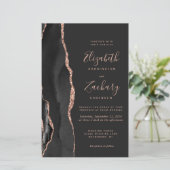 Budget Zwarte Agate Roze Gouden Trouwuitnodiging (Staand voorkant)
