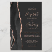 Budget Zwarte Agate Roze Gouden Trouwuitnodiging (Voorkant)