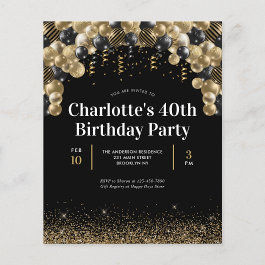 Budget zwarte ballon Glitter Elke dag (Voorkant)