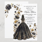 Budget Zwarte Bloem Vlinder Prinses Sweet 16 (Voorkant / Achterkant)