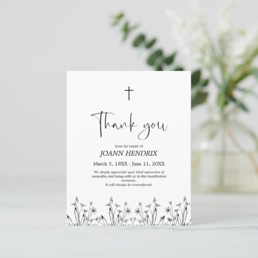 Budget Zwarte Bloemige Herdenkings Dankkaart (Staand voorkant)