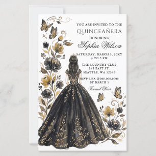 Budget Zwarte Bloemige Prinses Vlinder Quinceañera