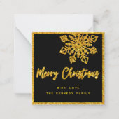 Budget Zwarte Gouden Glittersneeuwvlok Mini Kerstm Notitiekaartje (Voorkant)