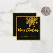 Budget Zwarte Gouden Glittersneeuwvlok Mini Kerstm Notitiekaartje (Voorkant / Achterkant in situ)