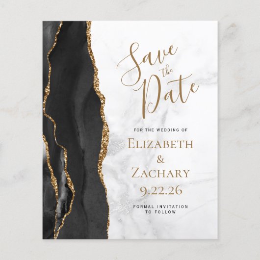 Budget zwarte goudgrijs marmer Sla de datum op (Voorkant)
